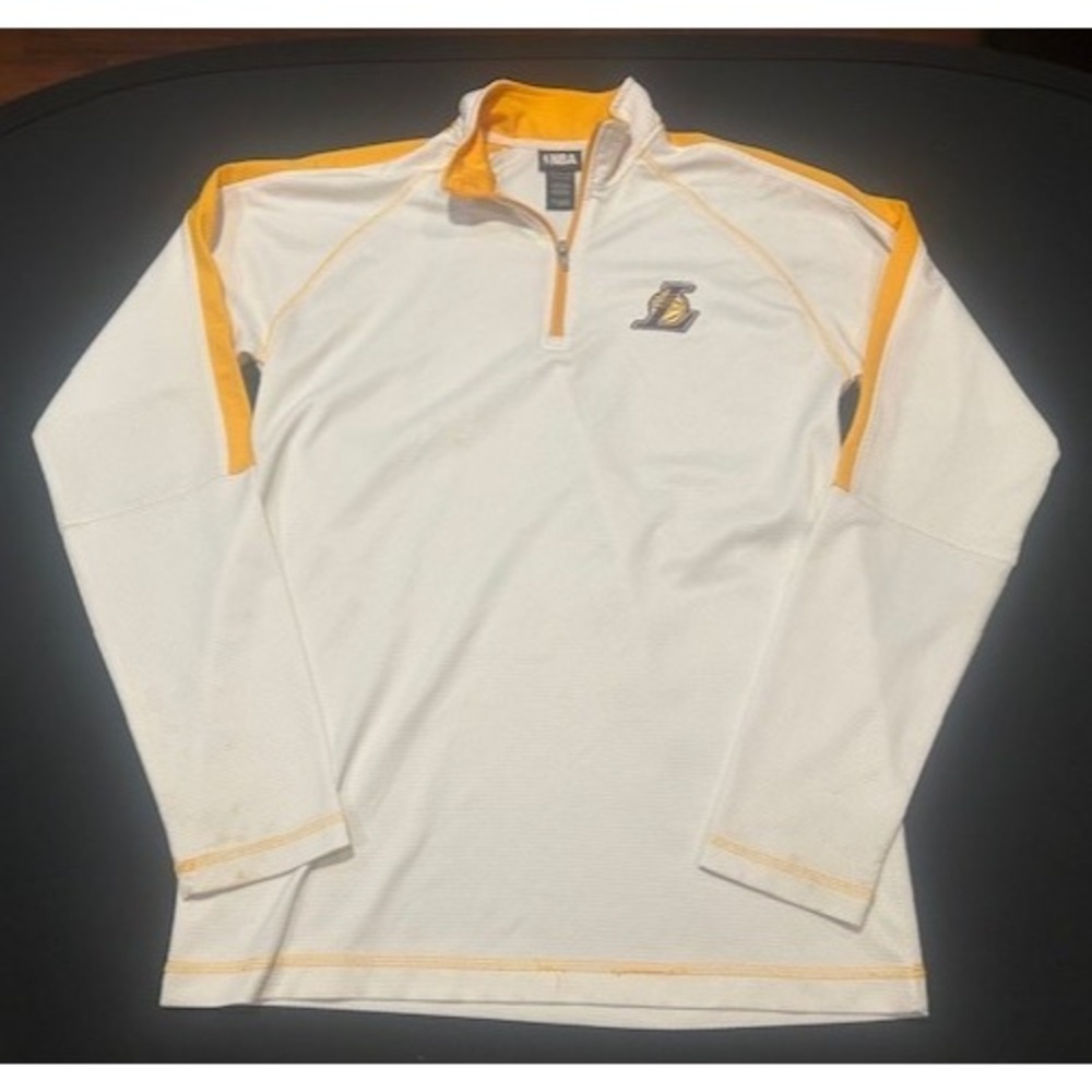 NBA Los Angeles Lakers‎ 1/4 Zip Mesh White/Gold Long Sleeve Pullover - Size M